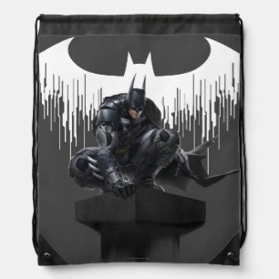 Batman Perched on a Pillar Drawstring Bag