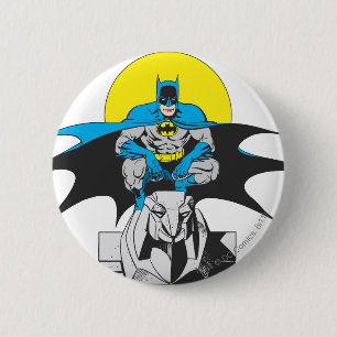 Batman Perches On Stone Lion Pinback Button