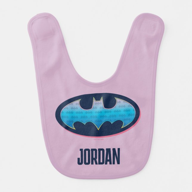 Batman | Pink & Blue Symbol Baby Bib (Front)