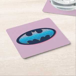 Batman   Pink & Blue Symbol Square Paper Coaster