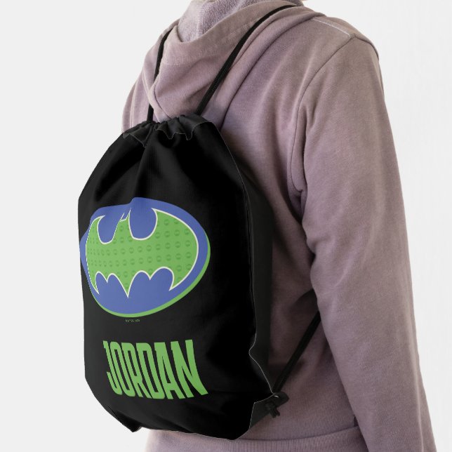 Batman | Purple & Green Symbol Drawstring Bag (Insitu)