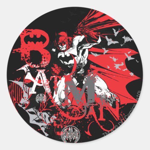 Batman Red and Black Collage Classic Round Sticker