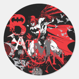 Batman Red and Black Collage Classic Round Sticker