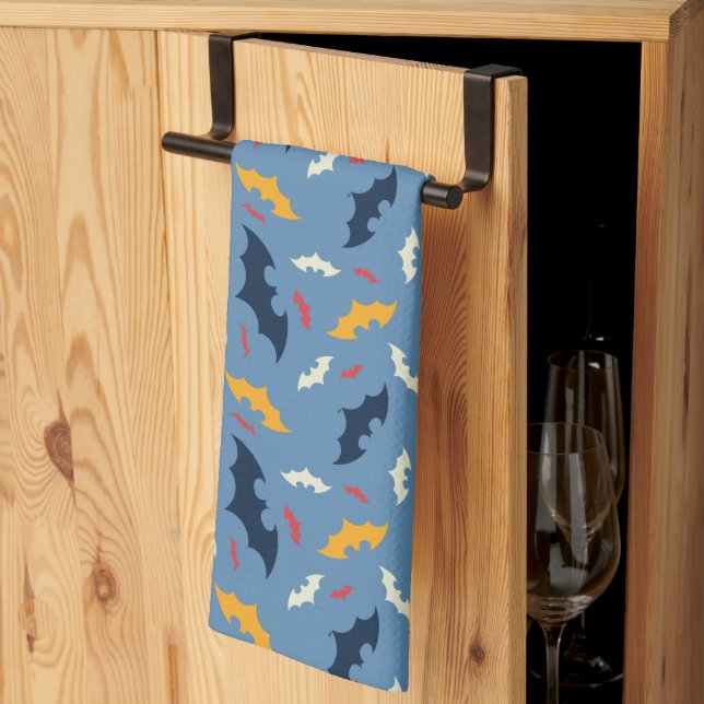 Batman | Red, Blue, and Yellow Bat Logo Pattern Kitchen Towel (Thirds Fold)