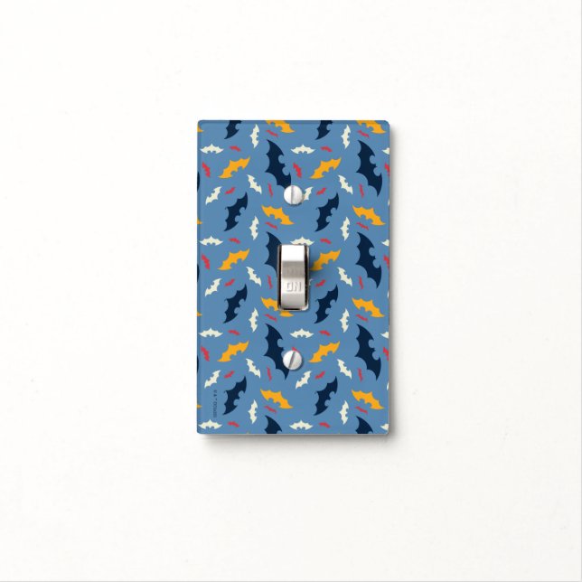 Batman | Red, Blue, and Yellow Bat Logo Pattern Light Switch Cover (In Situ)