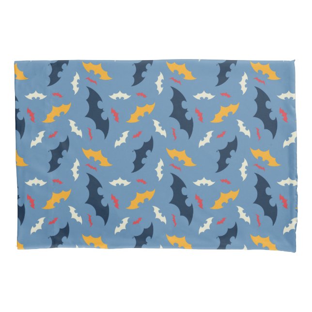 Batman | Red, Blue, and Yellow Bat Logo Pattern Pillow Case (Front)