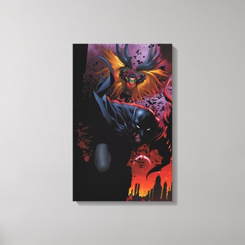 Batman  Robin Flight Over Gotham Canvas Print