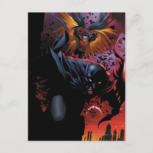 Batman  Robin Flight Over Gotham Postcard