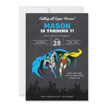 Batman & Robin - Gotham City | Chalkboard Birthday Invitation
