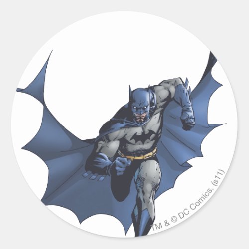 Batman runs with flying cape classic round sticker