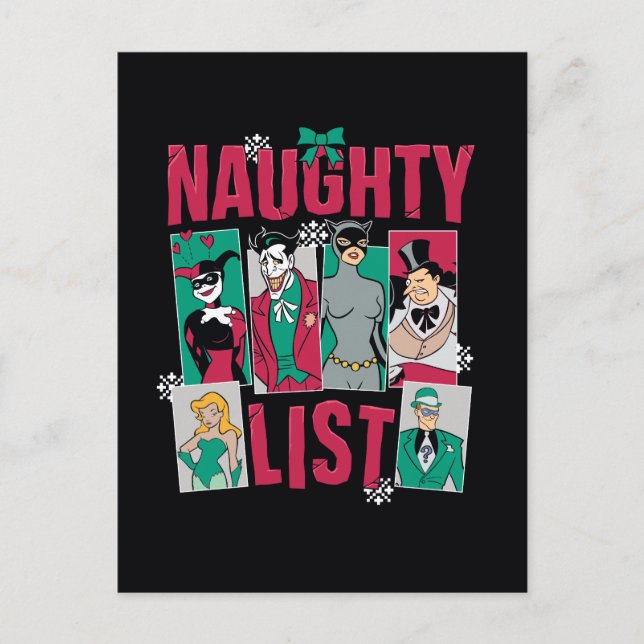 Batman | Santa Naughty List of Villains Holiday Postcard (Front)