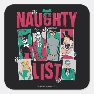 Batman Santa Naughty List of Villains Square Sticker