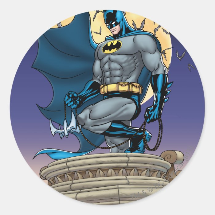 Batman Scenes   Moon Side View Round Stickers