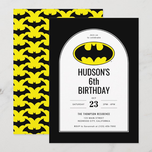 Batman Shield Kids Birthday Invitation (Front/Back)