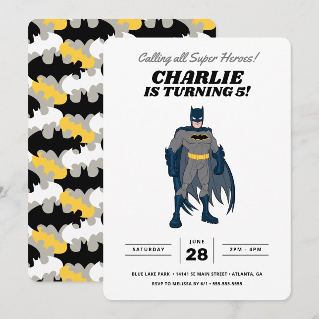 Batman Super Hero Birthday Invitation (Front/Back)