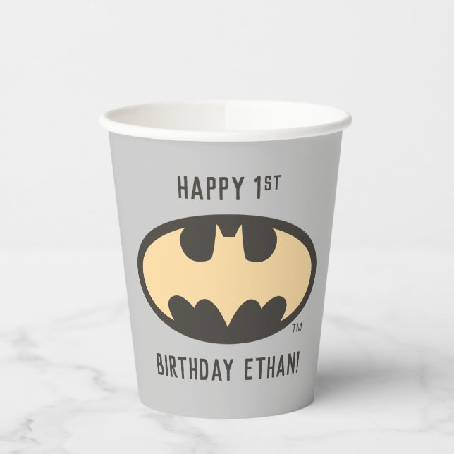 Batman Super Hero First Birthday Paper Cups (Left)