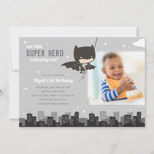 Batman Super Hero First Birthday _ Photo Invitation