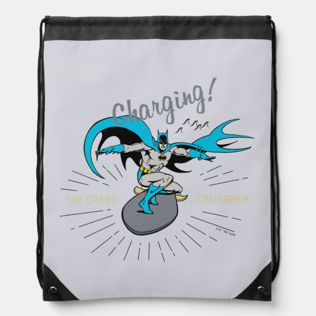 Batman Surfing - Charging! Drawstring Bag (Front)
