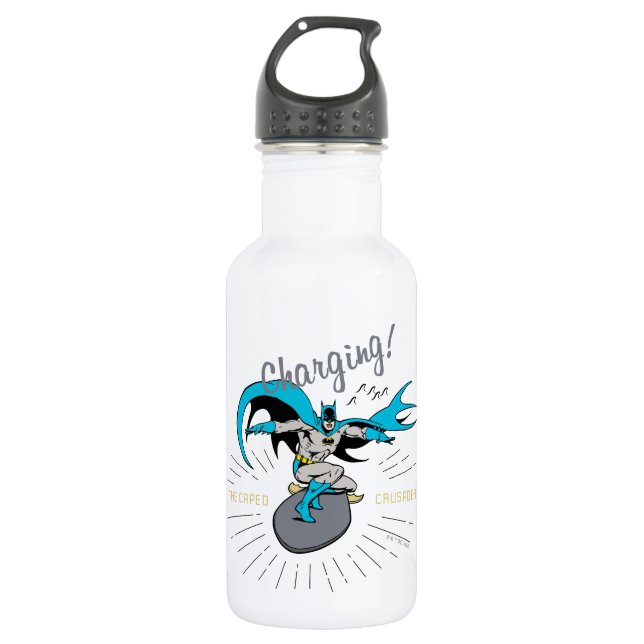 Batman Surfing - Charging! Stainless Steel Water Bottle (Front)