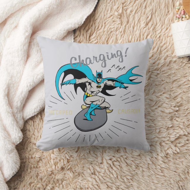 Batman Surfing - Charging! Throw Pillow (Blanket)