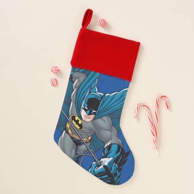 Batman swings from rope christmas stocking (Front)