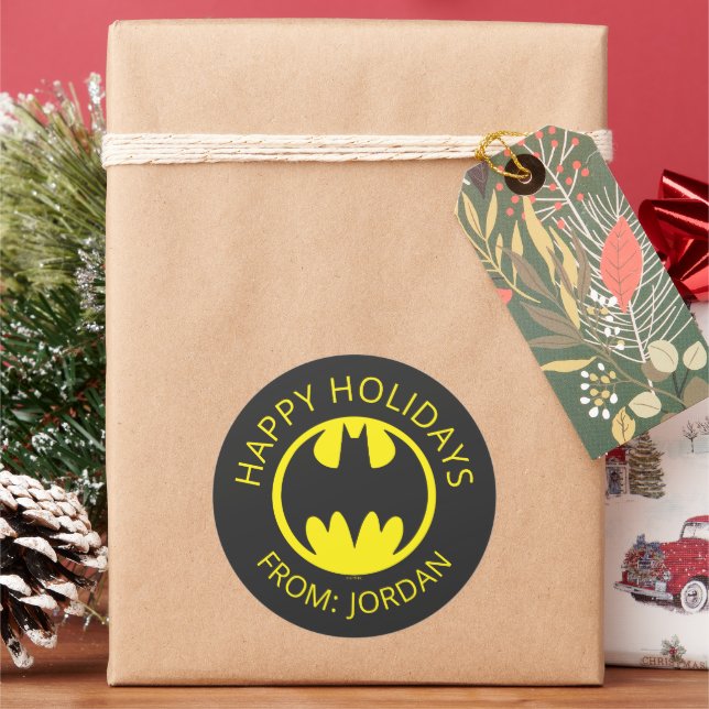 Batman Symbol | Bat Circle Logo | Happy Holidays Classic Round Sticker (Holiday)