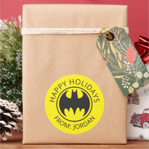 Batman Symbol Bat Circle Logo Happy Holidays Classic Round Sticker