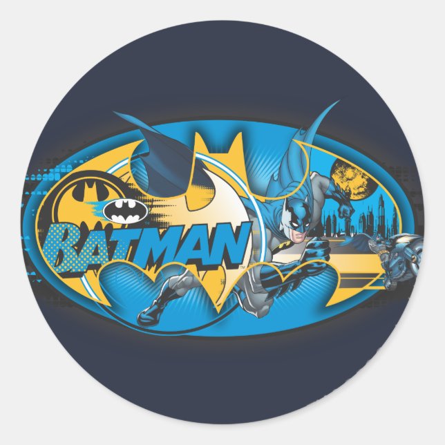 Batman Symbol | Classic Collage Logo Round Sticker (Front)