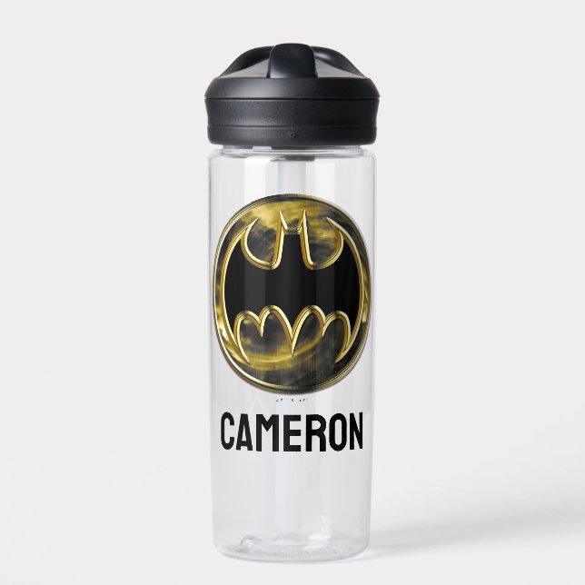 Batman Symbol | Gold Logo | Add Your Name Water Bottle (Front)