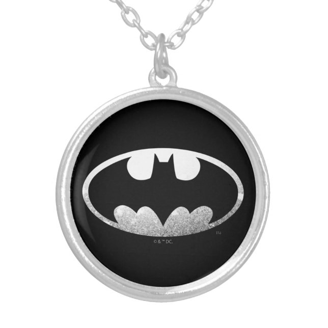 Batman Symbol | Grainy Logo Silver Plated Necklace (Front)
