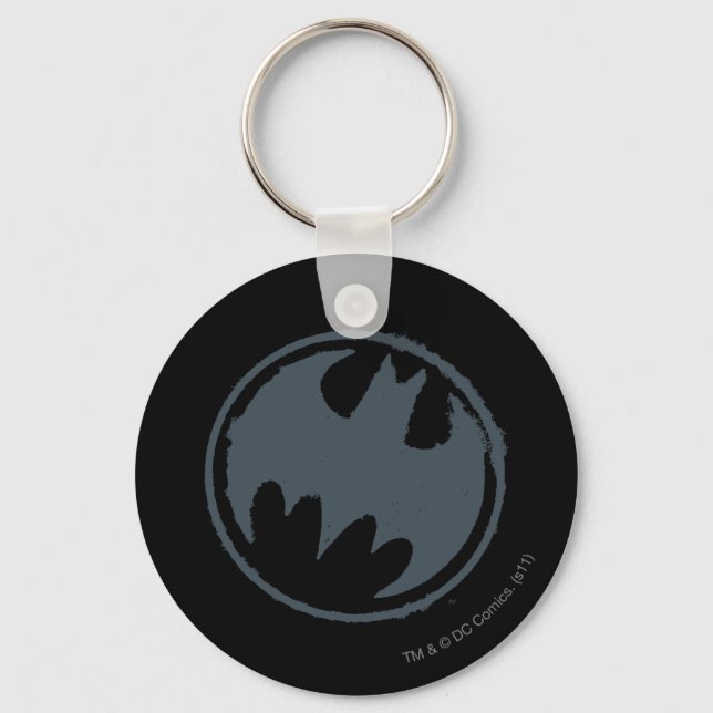 Batman Symbol | Gray Grunge Logo Keychain (Front)