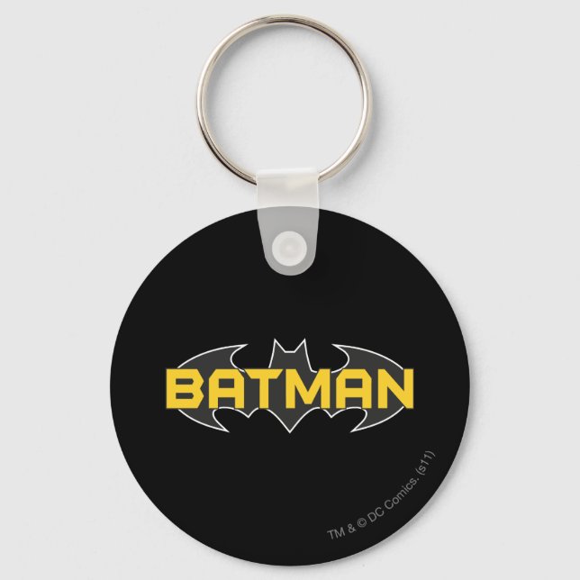 Batman Symbol | Name Yellow & Black Logo Keychain (Front)