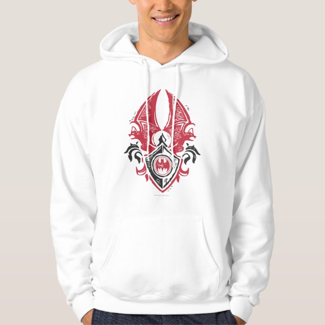 Batman Symbol | Red Black Bat Stamp Crest Logo Hoodie (Front)