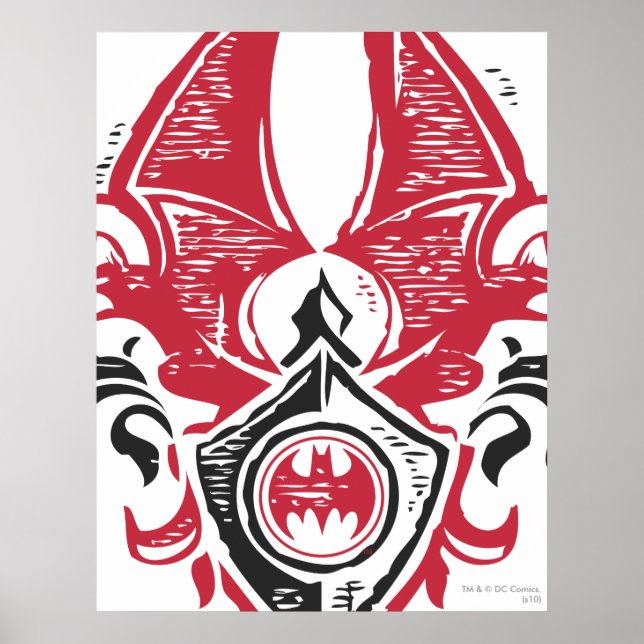 Batman Symbol | Red Black Bat Stamp Crest Logo Poster (Front)