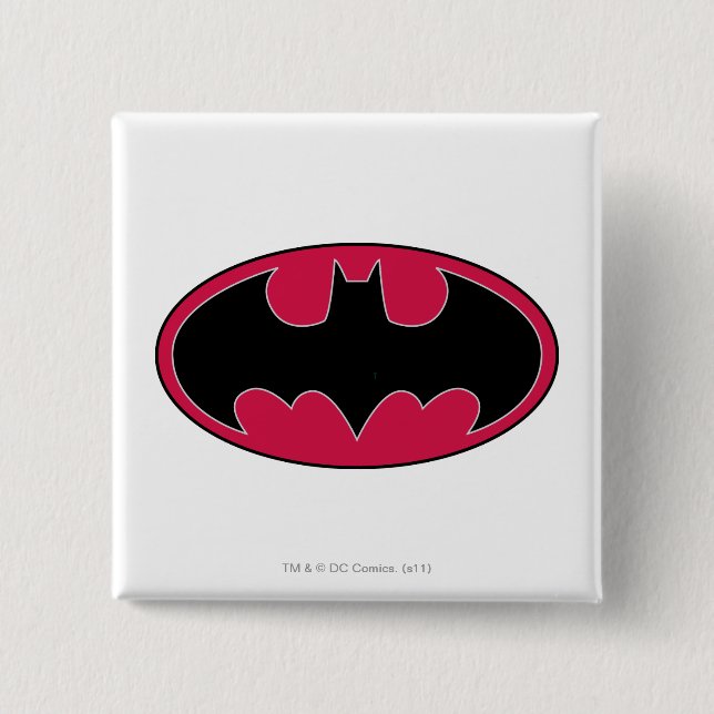 Batman Symbol | Red Black Logo Pinback Button (Front)