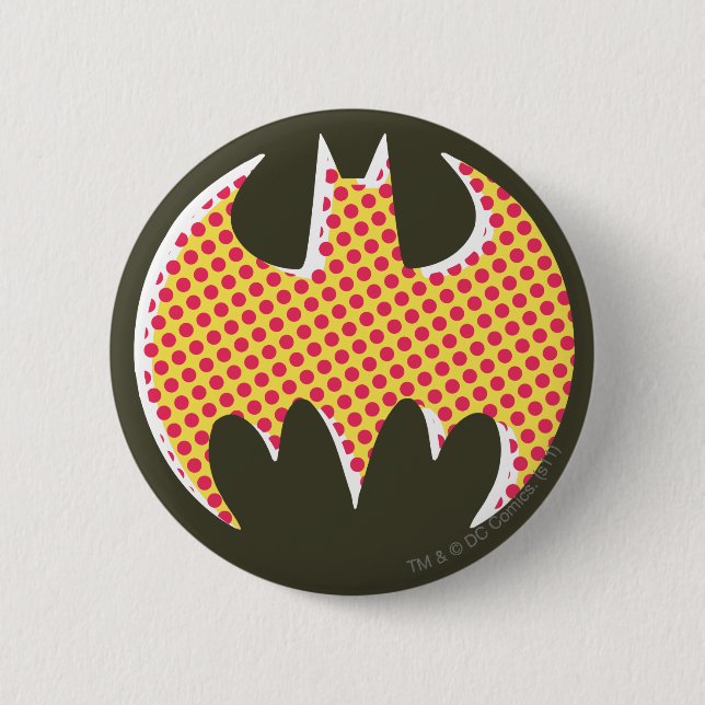 Batman Symbol | Red Halftone Logo Pinback Button (Front)