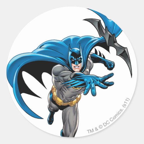 Batman throws batarang classic round sticker