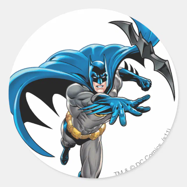 Batman throws batarang classic round sticker Zazzle