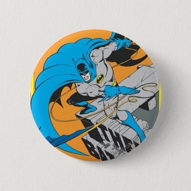 Batman Throws Batarang on Rooftop Pinback Button (Front)