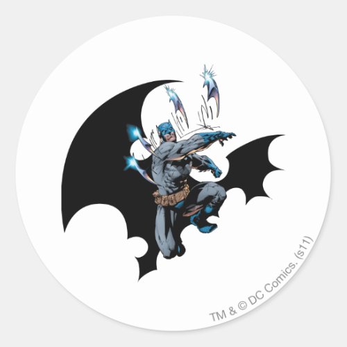 Batman throws weapons classic round sticker