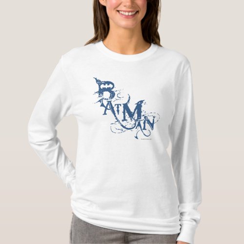 Batman  Urban Curved Blue Name Logo T_Shirt