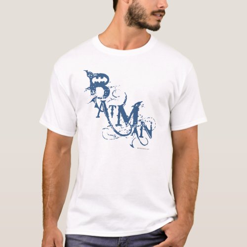 Batman  Urban Curved Blue Name Logo T_Shirt