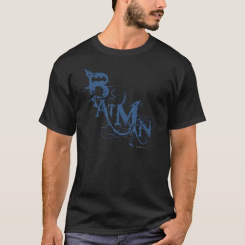 Batman  Urban Curved Blue Name Logo T_Shirt