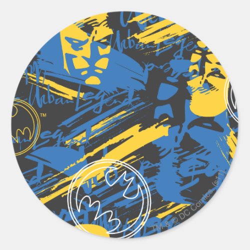 Batman Urban Legends _ Head Pattern 2 BlueYellow Classic Round Sticker