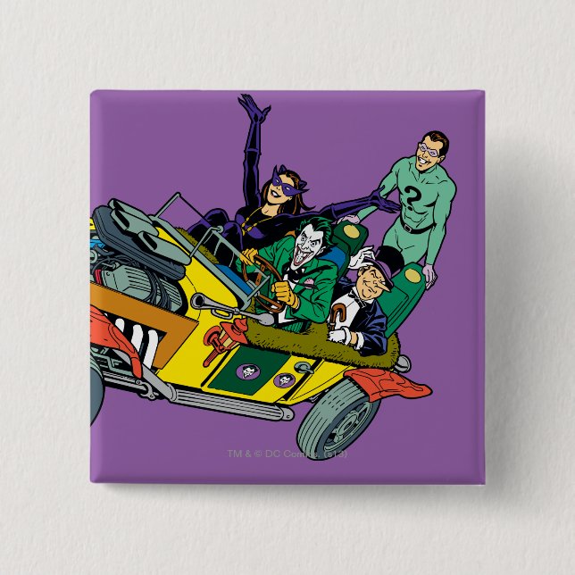 Batman Villains In Jokermobile Pinback Button (Front)