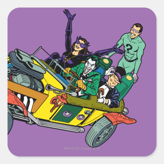 Batman Villains In Jokermobile Square Sticker (Front)