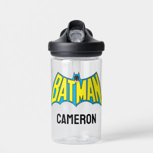 Batman   Vintage Yellow Blue Logo   Add Your Name Water Bottle