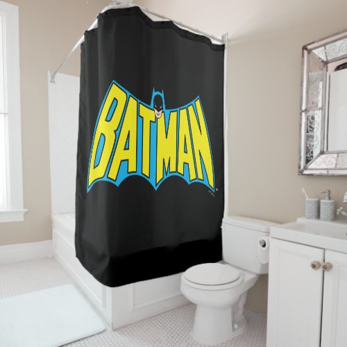 Batman  Vintage Yellow Blue Logo Shower Curtain
