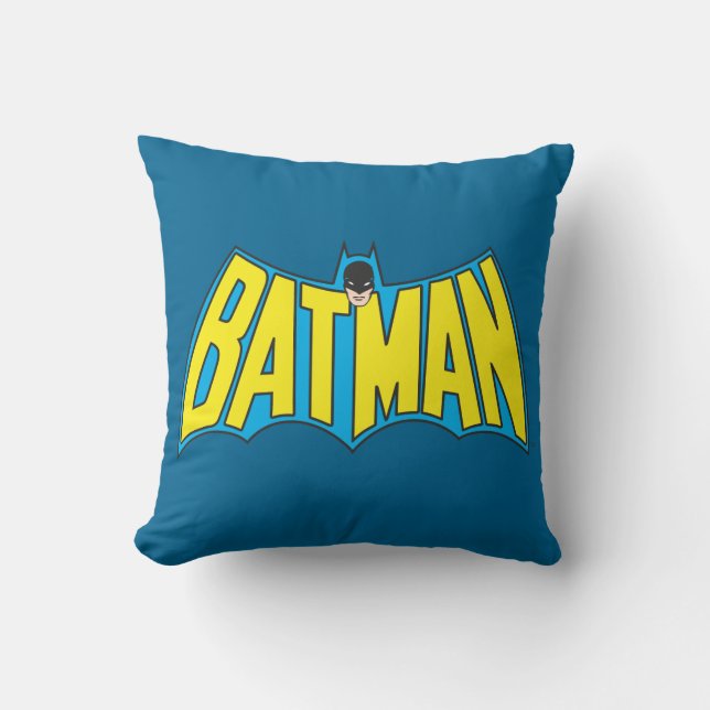 Batman | Vintage Yellow Blue Logo Throw Pillow (Front)