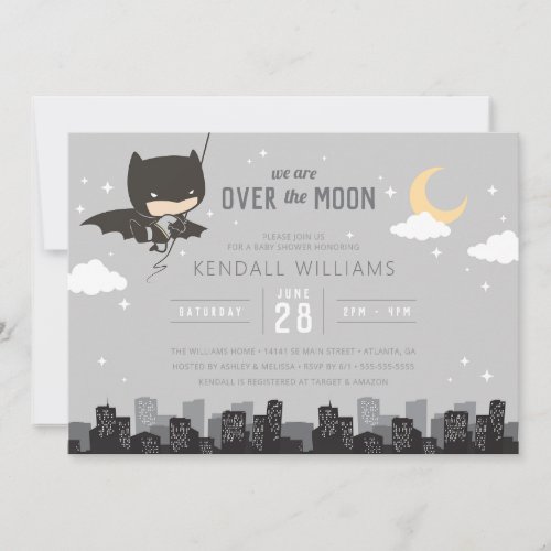 Batman  We Are Over the Moon Boy Baby Shower Invitation